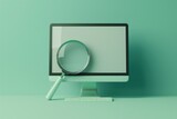 Fototapeta Kosmos - Magnifying glass on computer screen, technology concept, online opportunities, visualization.