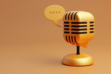 Wall Mural - Studio microphone and chat bubble icon, concept of podcast, communication, conversation.