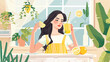 Beautiful young woman with fresh lemonade at home Vector