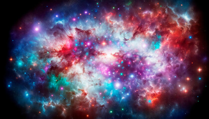 Poster - Vivid cosmic nebula with stars, digital art on a dark space background, concept of galaxy and universe exploration, Generative AI. Generative AI