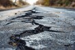 Broken asphalt of a road in a low angle with with many cracks.