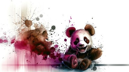 Poster -   A panda bear painted with splatters and a  bear in the foreground