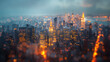 Blurred background Urban Sunset Glow : Stunning views of the city during sunset. Revealing the colorful hues of night lights over a busy road, bokeh effect