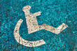 wheelchair lane sign painted on the ground in a disabled parking space.