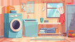 Interior of room with laundry basket and washing ma