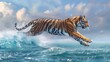 Tiger in the sea and made by AI