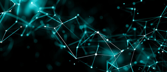 Poster - Abstract network connections on a dark teal background, representing the concept of connectivity and technology. Generative AI