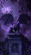 Chimera standing guard over a mythical gate, formidable and alert, with a simple, dark violet background to evoke mystery