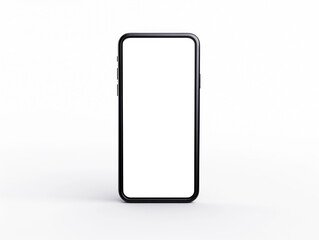 Poster - Black smartphone with blank screen on white background, illustrating the concept of technology and presentation. Generative AI