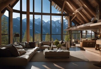 mountain chalet illustration Photorealistic contemporary room Stylish