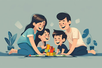 Wall Mural - Family playing with blocks on the floor