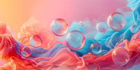 Poster - Vibrant Digital Fluid Composition with Swirling Prismatic Bubbles and Captivating Chromatic Flow