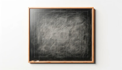 Poster - Empty blackboard with chalk marks, isolated on a white background, concept of education and presentation. Generative AI