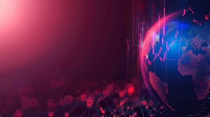 Poster - Financial markets visualized on a global sphere with dynamic data lines and grids. Concept of worldwide trading.