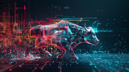 Poster - bull forex chart hologram style bullish trading trend concept, Trade and exchange market concept.