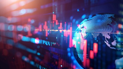 Poster - Detailed visualization of global trade analytics on multiple monitors, showcasing stock market activity.