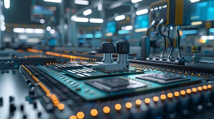 Leinwandbilder - A large metal machine filled with buttons and controls, used for intricate operations in electronics manufacturing. Generative AI