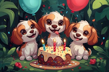 Wall Mural - Fondo de pantalla de feliz cumpleaños con lindos perros. Feliz cumple. Felicidades en tu cumpleaños.