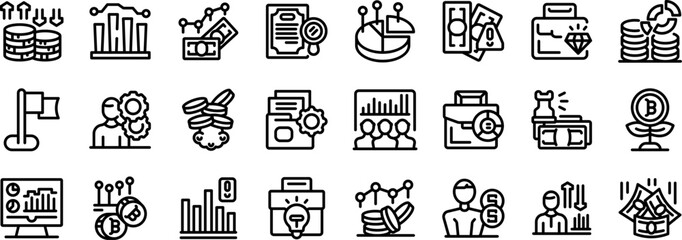 Poster - Investment portfolio icons set outline vector. Plan business. Interest fund