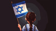 Little Jewish girl with flag of Israel on black bac