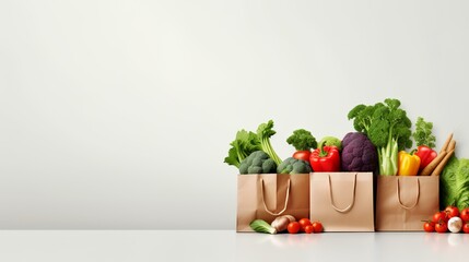 Wall Mural - Vegetables in a paper bag on a white background. 3d rendering