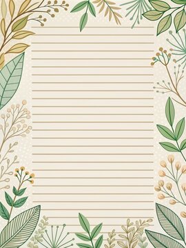 Writing paper, with lines in the center, featuring flowers 