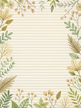 Writing paper, with lines in the center, featuring flowers 