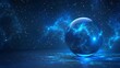 Blue starry sky glass ball, mysterious, solid color background, promotional illustration style