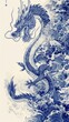 a detailed painting of a chineese blue dragon made with ink