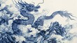 a detailed painting of a chineese blue dragon made with ink