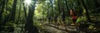 © Attila - A scenic trail running event through a lush green forest, diverse group of runners in motion