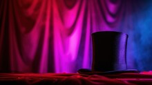 Magician Hat On Stage With Curtains In The Background
