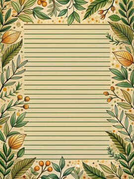 Writing paper, with lines in the center, featuring flowers 