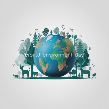 World Environment Day Poster. Post, Banner, Vector. Design. Happy, global earth and green tree, world environment day, vector. illustration, design. World, Environment, Day, Environmental protection 