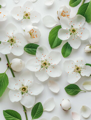 Wall Mural - White background, top view of white flowers