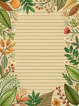 Writing paper, with lines in the center, featuring flowers 