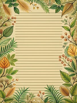 Writing paper, with lines in the center, featuring flowers 