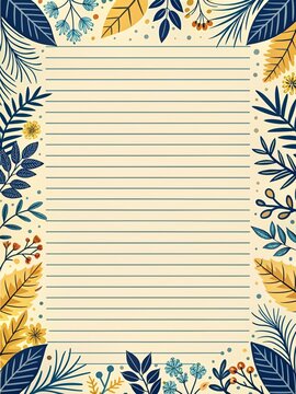 Writing paper, with lines in the center, featuring flowers 