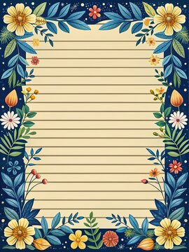 Writing paper, with lines in the center, featuring flowers 