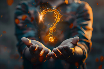 Poster - a man hand holding virtual question mark icon,