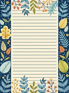 Writing paper, with lines in the center, featuring flowers 