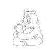Continuous single drawn, one line bear dad and child, parent love kid, line art illustration for fathers day decoration