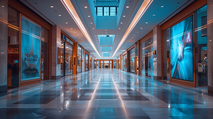 Poster - This hallway stretches out with a skylight illuminating the space.
