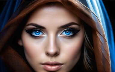 Wall Mural - closeup of a beautiful woman with enchanting blue eyes, partially hidden behind a veil