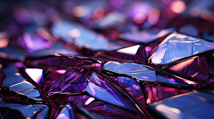 Very Close Up Of Purple Glass Scattered into Many Pieces Broken Purple Glass Background