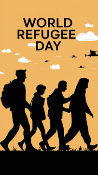 World Refugee Day, Vector. World Refugee Day Poster, Typescript, World Refugee Day Banner,  Poster, Card, Design. Refugee Day, Calligraphy. Story. Refugee Day Poster, illustration. on. Refugees People