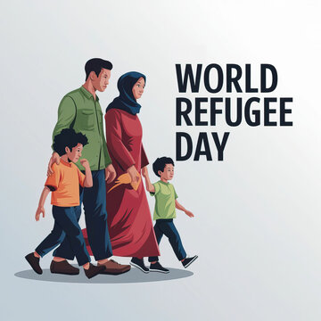 World Refugee Day, Vector. World Refugee Day Poster, Typescript, World Refugee Day Banner,  Poster, Card, Design. Refugee Day, Calligraphy. Story. Refugee Day Poster, illustration. on. Refugees People