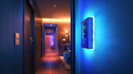 Poster - Digital safe in the hallway of the room with the lights on