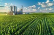 © supansa - Aerial view of an ethanol production plant with vast fields of corn stretching into the distance