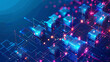 © Nenone - Abstract, blockchain and online storage technology for data, 3D Abstract Modern Background. 3d technology futuristic digital graphic concept blue square, line technology Wireframe background.
